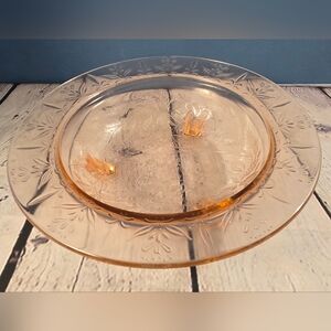 Vintage Pink Depression Glass Etched 3 Footed Serving Bowl